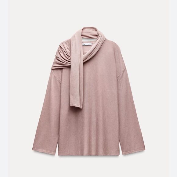 Zara Knit Sweater with Scarf Soft Pink Sz Sm/Med - Picture 2 of 5
